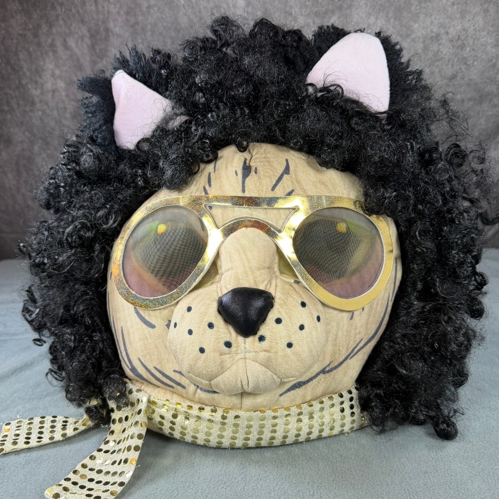 Vintage Kool Kitty Mascot Head Mask Elvis Rocker Cat Costume Gold Glasses